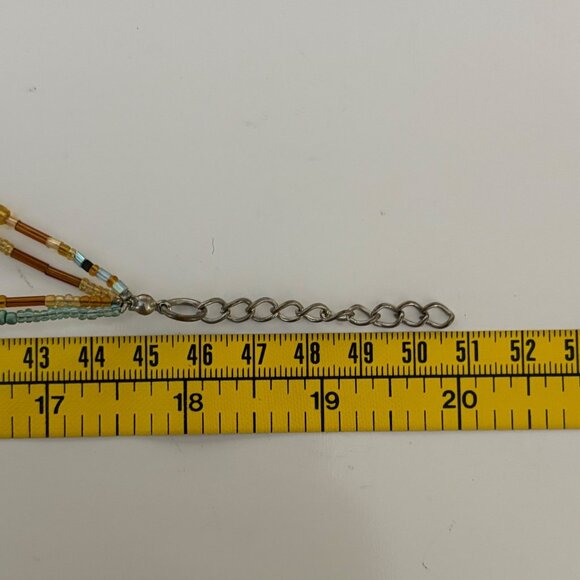 Multi Strand Brown Teal Wood Beaded Necklace Boho Layered Statement Jewelry - Picture 8 of 8